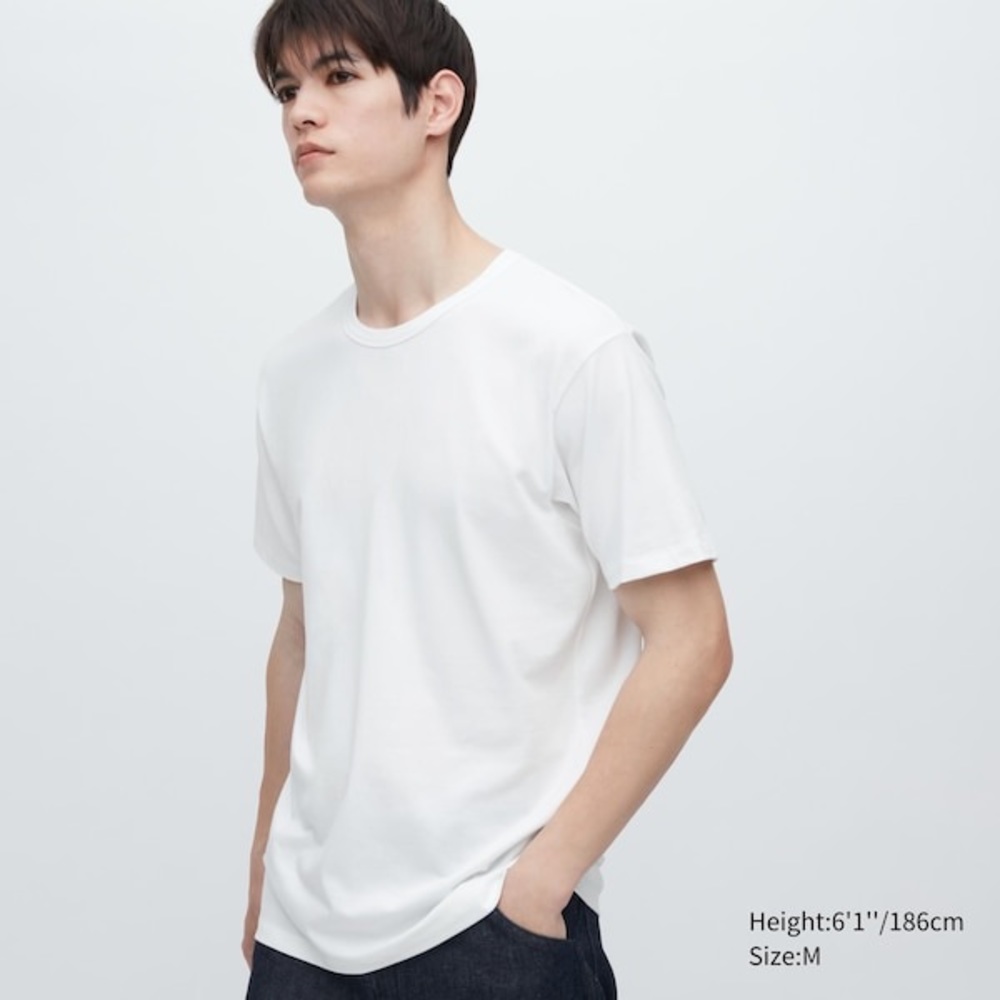 White: AIRism Cotton Crew Neck Short-Sleeve T-Shirt- men’s large